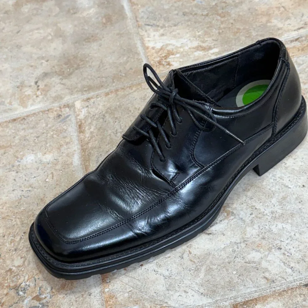 Mens Leather Oxford Dress Shoes 11.5M Black Square Toe‎ Lace-Up Rubber Sole
